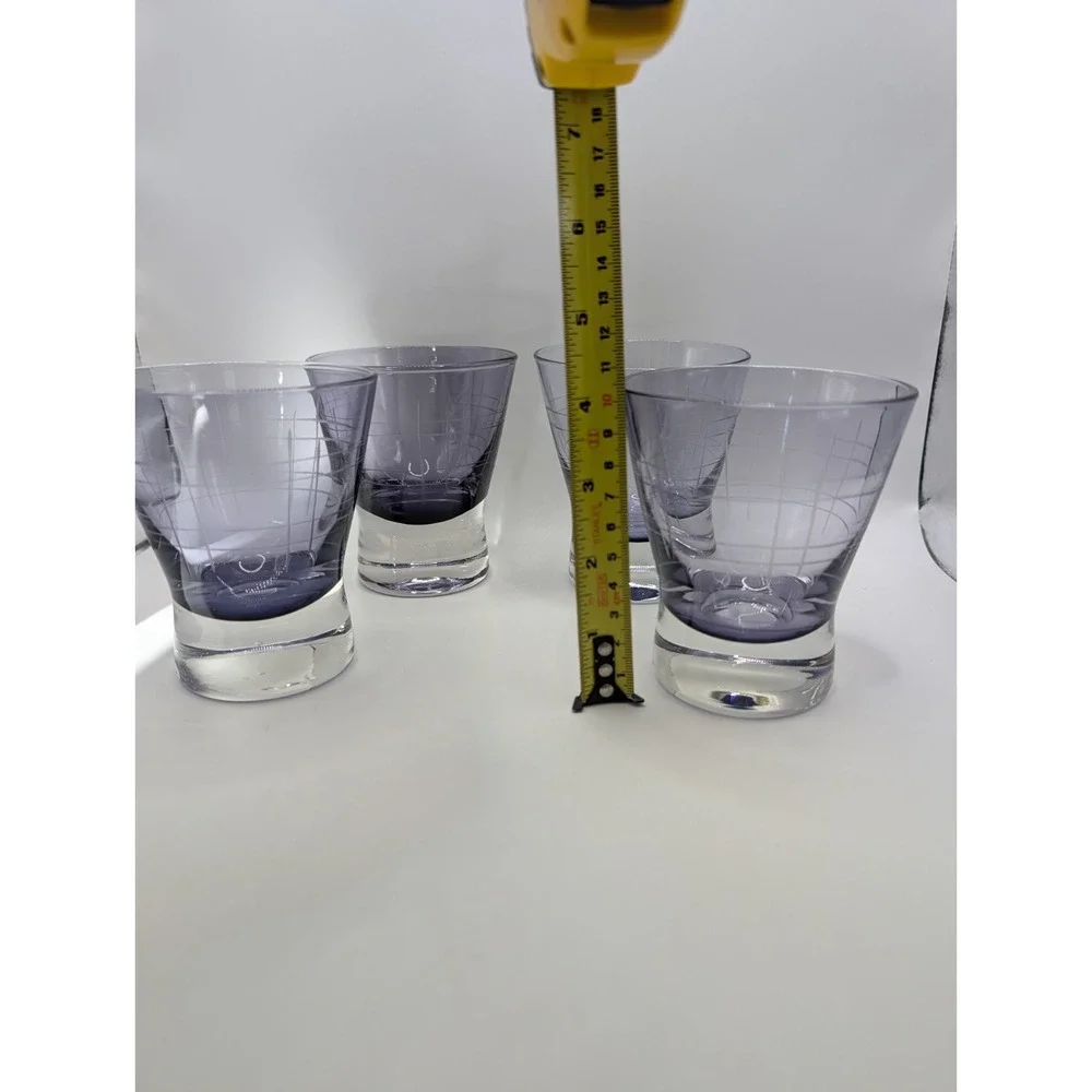 Vintage Purple Etched Heavy Base Old Fashioned Cocktail Glasses Set of 4